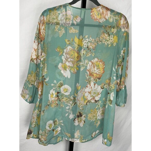 Xhilaration Cover Up Ruffle Sleeve Beach Top Open Sheer Green Floral Small Fairy - Picture 2 of 3